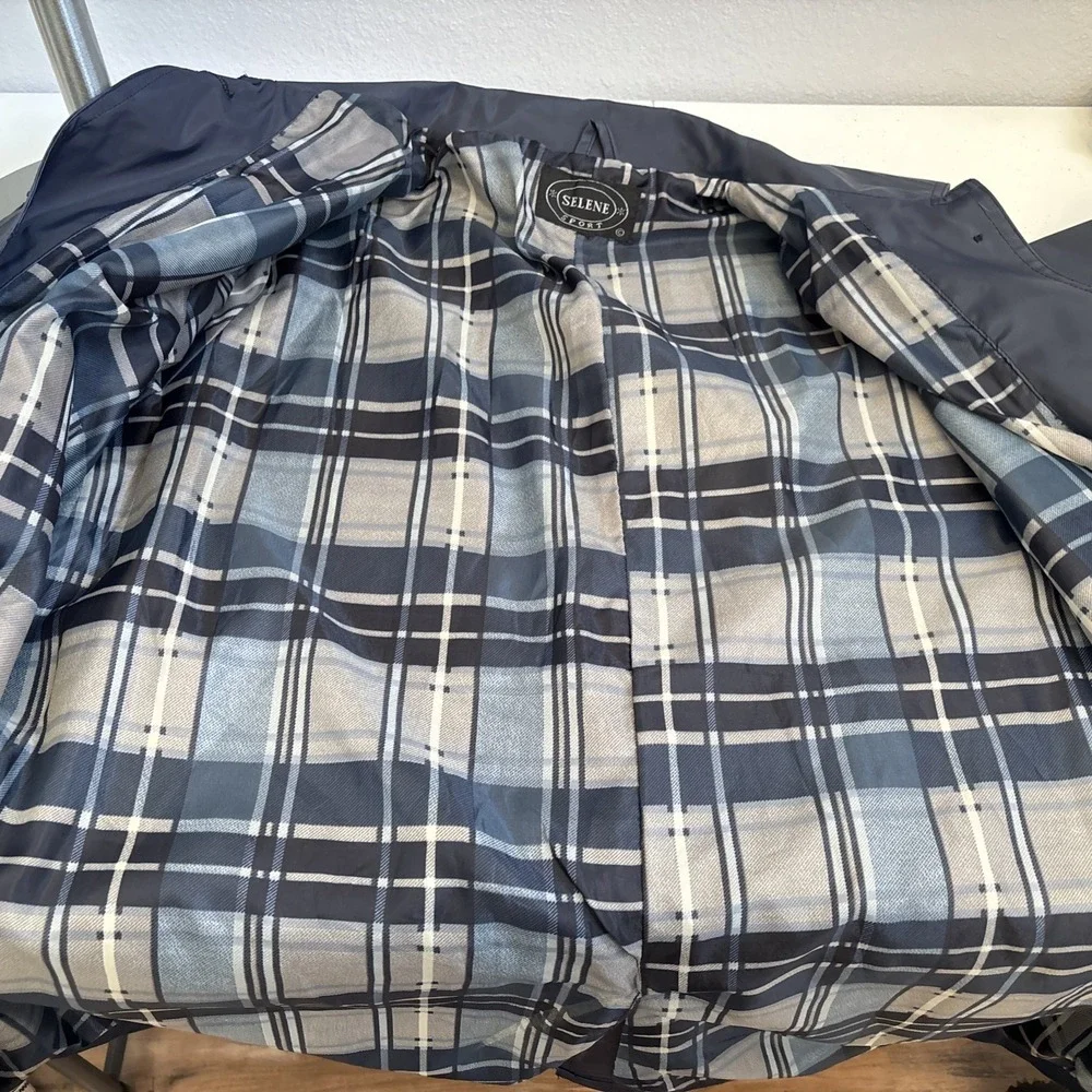 Selene Sport Women's VTG 2X Navy Slicker Raincoat Fully Lined Long Sleeve Jacket